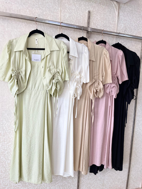 Summer Spaghetti Strap Dress With Ruched Up Crop Cardigan